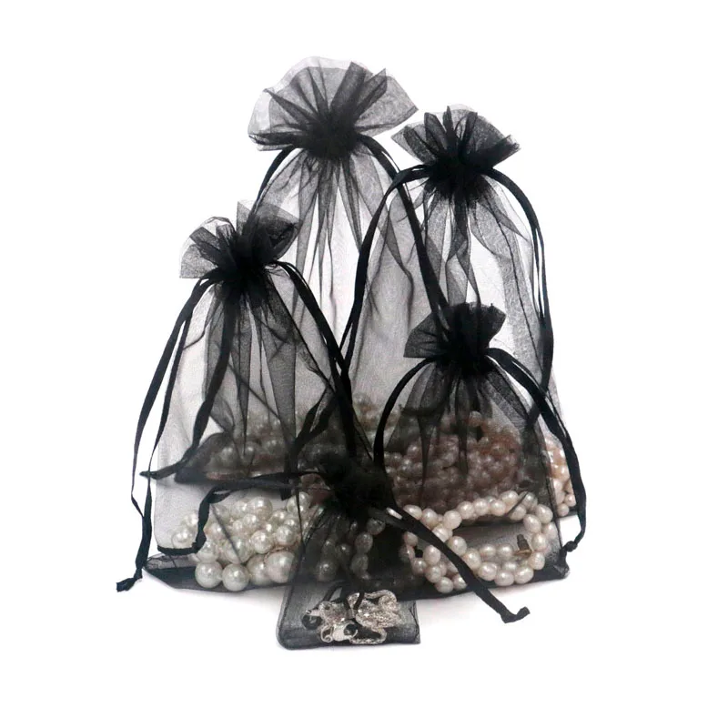 

100pcs Black Organza Bags Wedding Party Gift Bags Drawstring Jewelry collection Bags for Jewelry Display & Packaging 11*16cm