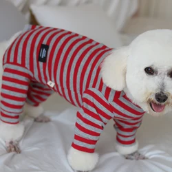 Pet Dog Jumpsuit Thin Puppy Clothes 100%Cotton Striped Overalls Protect Belly Pajamas For Small Dogs Chihuahua Poodle Sweatshirt