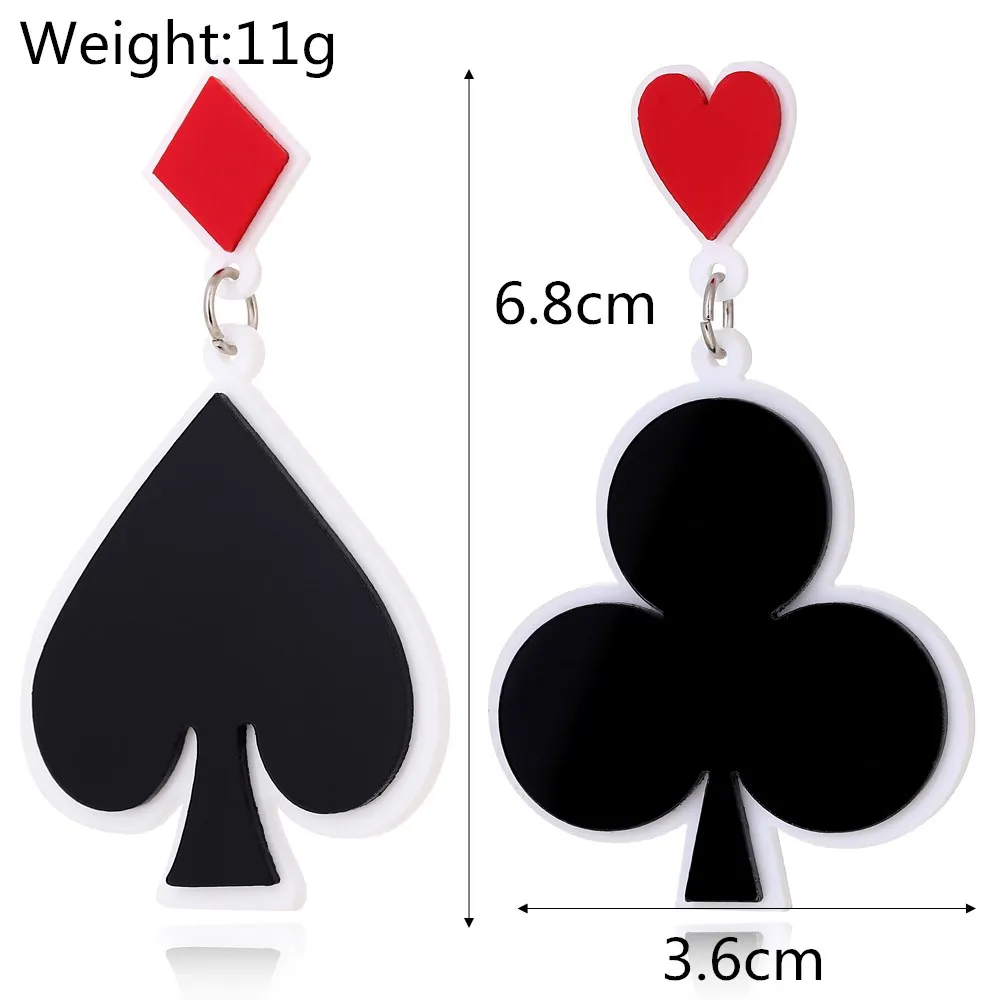 XIYANIKE Fashion Hip Hop Exaggerated Night Club Dancer Acrylic Playing Card Heart Asymmetric Stud Earrings Women Punk Jewelry