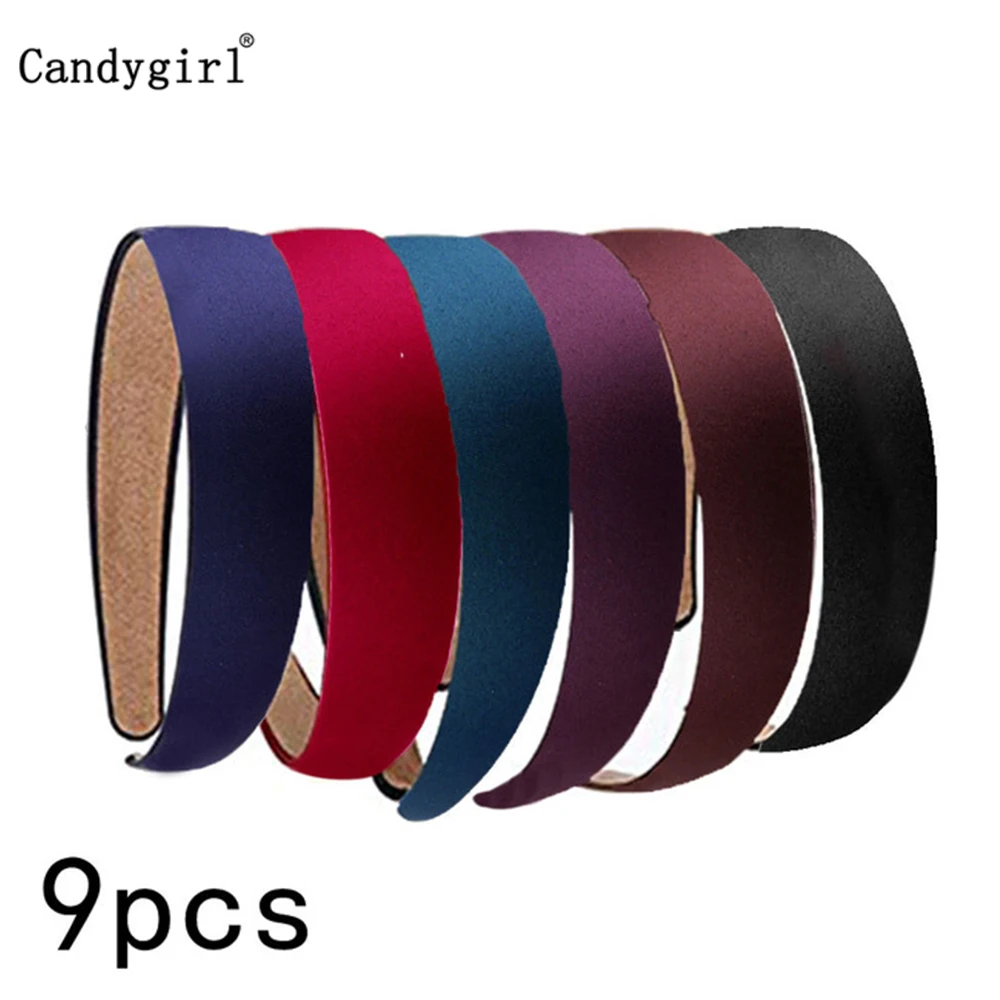 9pcs Satin Hard Headbands Wide Anti-slip Ribbon Hair Bands for Women Girls Favors 1.1 Inch Wide Hair Accessories Gifts 2023