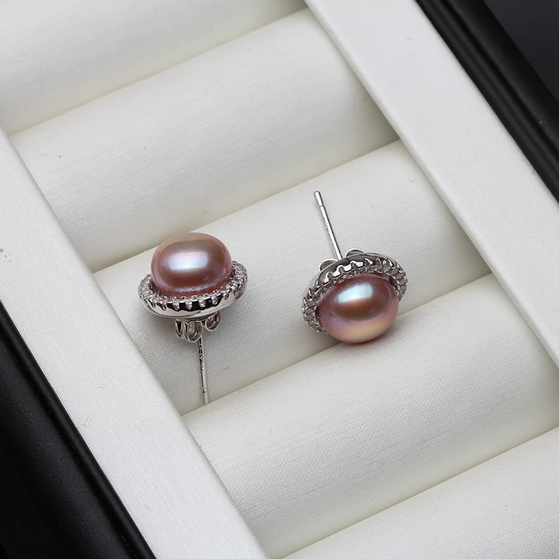 Hochzeits-Ohrringe mit natürlichen Süßwasser-Weißperlen, 925er Silber, Damen, Braut, runde Perlenohrringe, edler Schmuck, Geschenk für Ehefrau, Mutter, Party – Detail 8