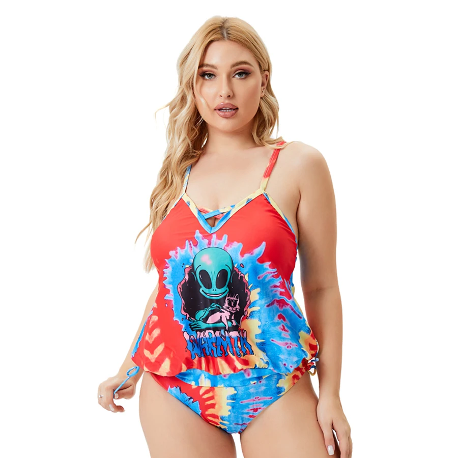 2022 New Super Large Size 8XL 10XL Swimming Suits Printed Multicolor Plus Size Tankini Set Female Beach Wear Big Push Up Bikini