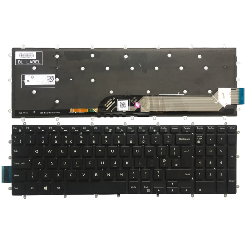 

New UK laptop keyboard for Dell Inspiron 2 in 1 5570 5575 5770 5775 keyboard layout White font with Backlit