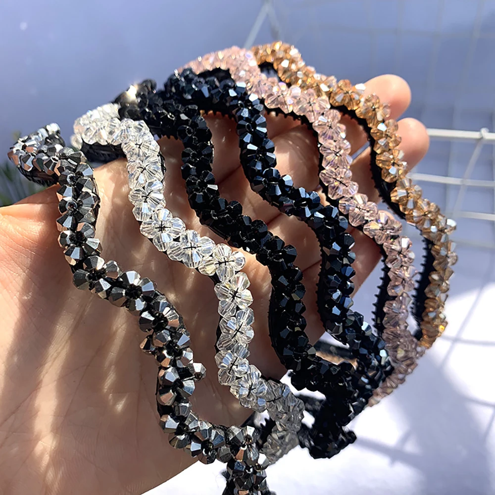 Shiny Full Crystal Wave Head Hoop Hairband Women Rhinestone Beaded Headband Hair Accessories Turban