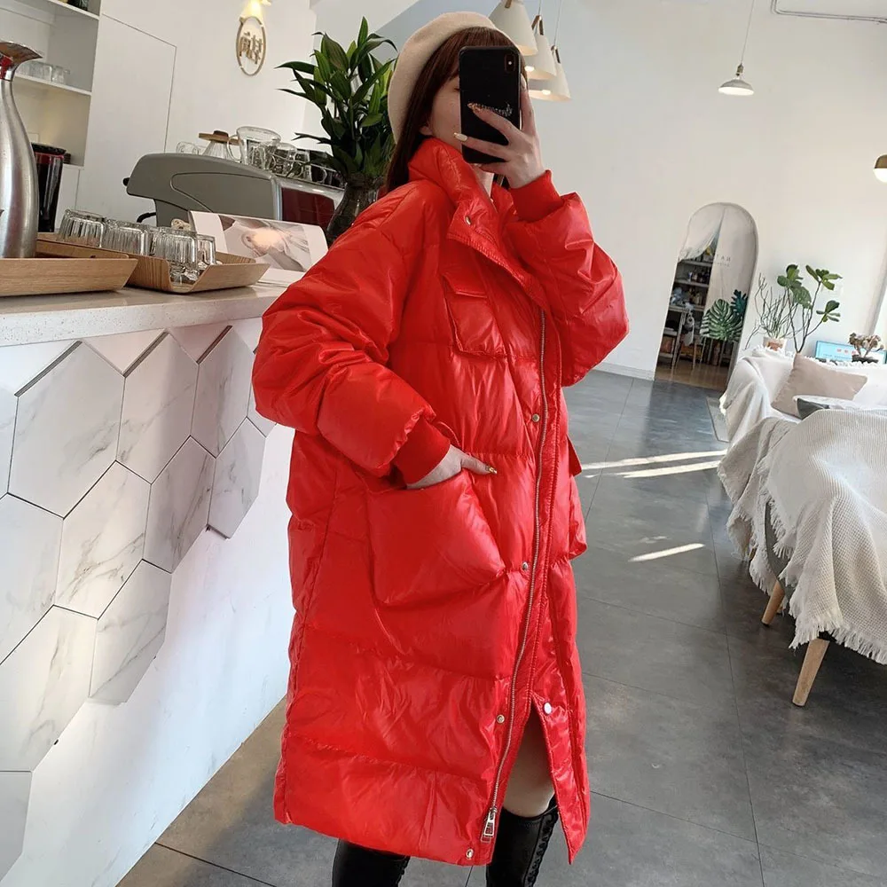 Neue Csaual 90% Weiße Ente Unten Dicke Warme Jacke Weibliche Parkas Winter Lose Lange Mode Feder Unten Mantel Schnee Feder outwear