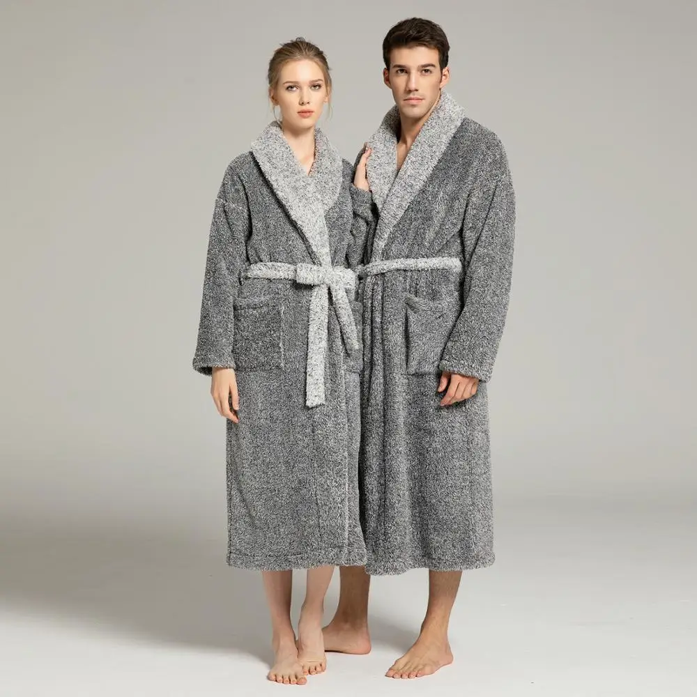 Men and Women Super Thick  Winter Nightgown Extra Big Long Fluffy Bathrobe Loungewear Sleepwear