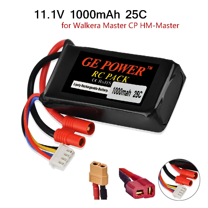 GE Power-batería Lipo para helicóptero de control remoto, pila de 11,1 V, 1000mah, 25C con enchufe T /XT60/Banana para Walkera Master CP, piezas de repuesto