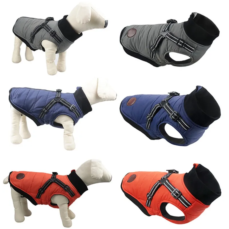 Winter Warm Pet Dog Clothes Waterproof Vest Zipper Jacket Coat With Harness For Small Medium Dogs Chihuahua French Bulldog