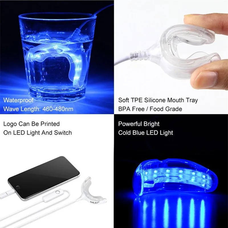 Smart Blue LED Light Timing Teeth Whitening Kit for Android IOS Cellphone With Mouthpiece Carbamide Peroxide Gel Bleaching