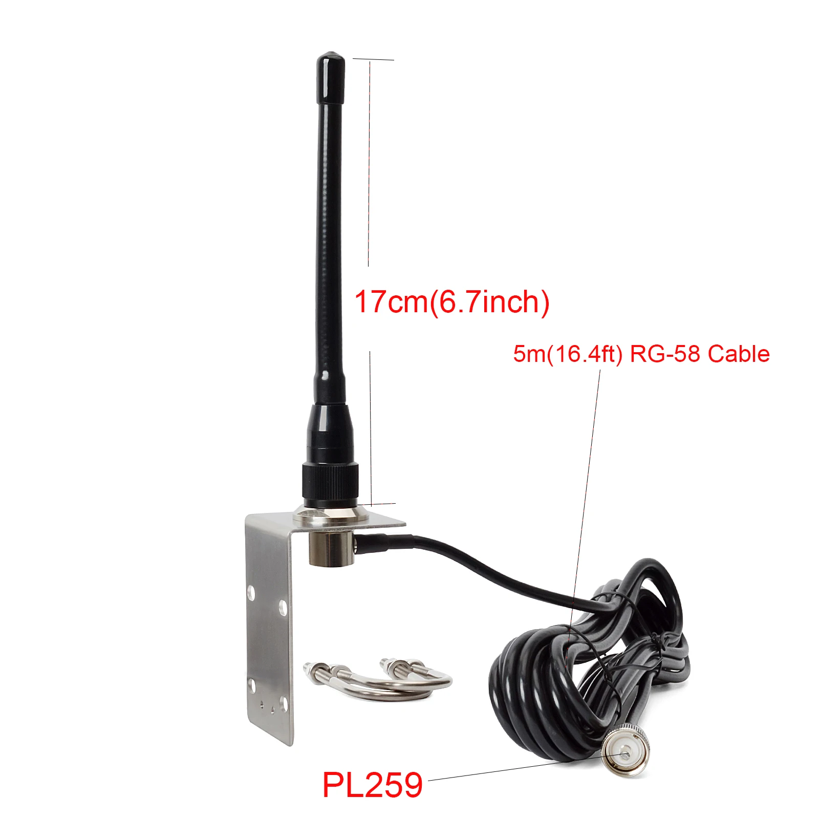 HYS VHF Marine Antenna 156-163Mhz Rubber Waterproof Mast Aerial with 5m RG-58 Cable for Boat Sailboat Yacht