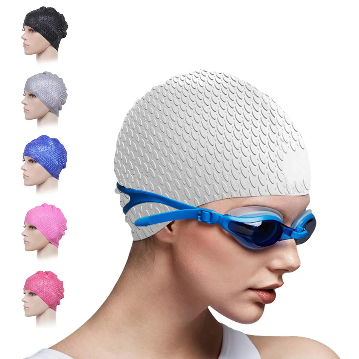 

Waterproof Swimming Goggles Water Drop Caps Set Silicone Women Long Hair Large Swim Hat Men Natacion Diving Glasses Equipment