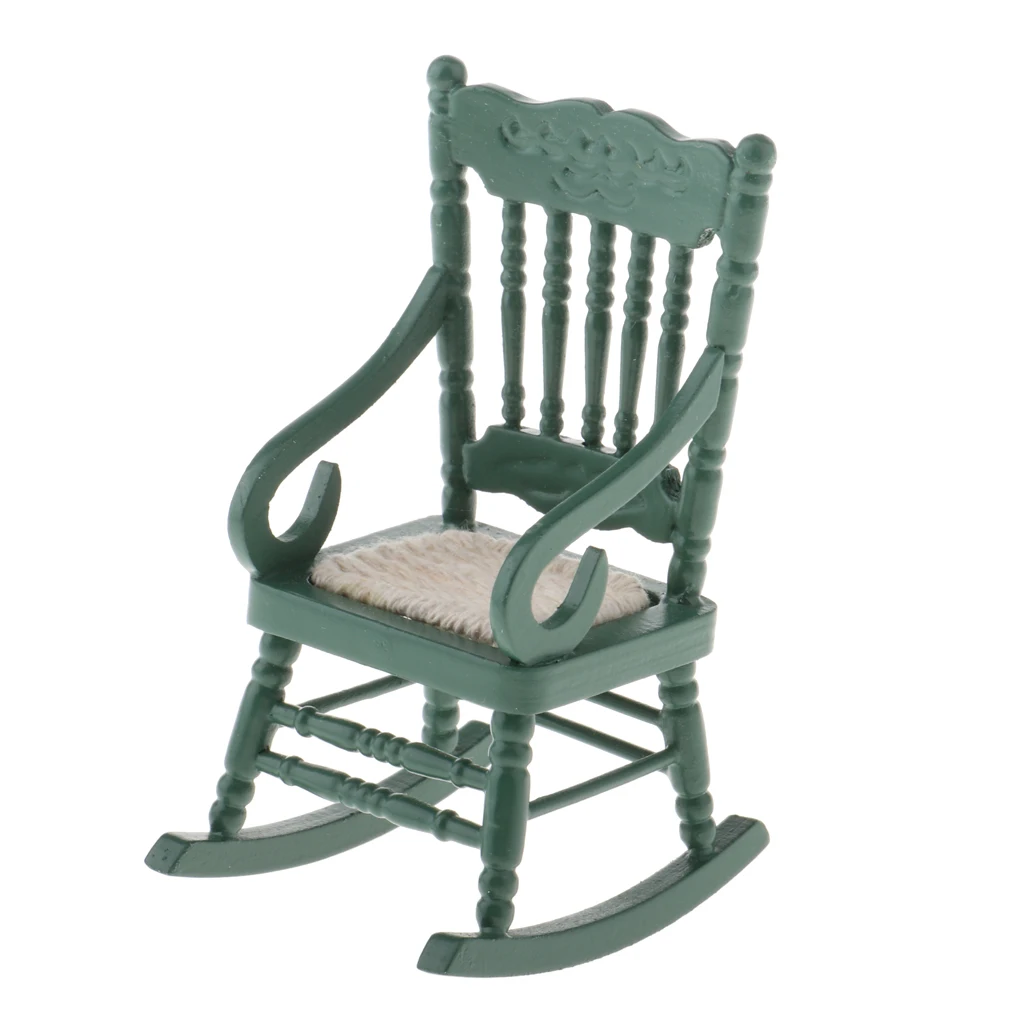 1 Piece Miniature Rocking Chairs 1:12 Dollhouse Mini Furniture Wooden Chair Model Set Dollhouse Accessory (Green)