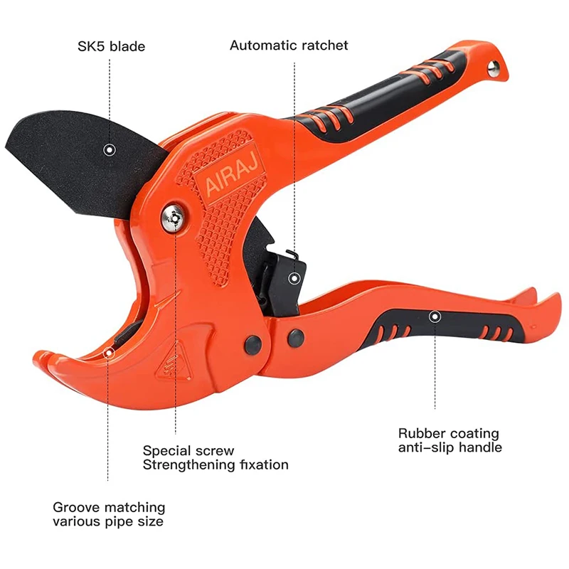 AIRAJ PVC Pipe Cutter Ratchet Scissors Tube Cutter PVC PPR Hose Cutting Hand Tools SK-5 Blade Cutting