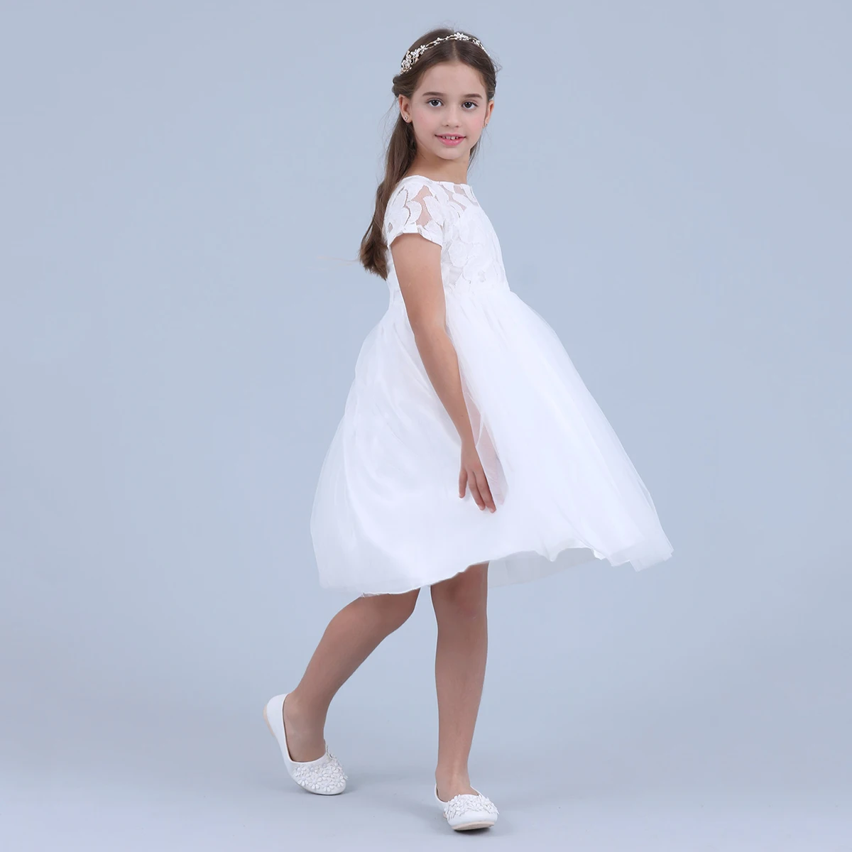 Flowers Short Sleeve White Baby Girl Dress Infant Toddler Summer Ball Gown Lace Christening Party Dresses Kids Girls Clothing