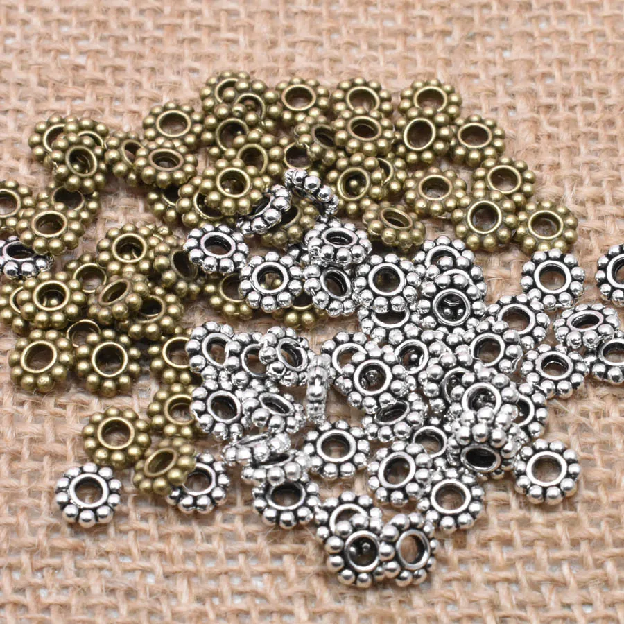 Yanqi Wholesale 6mm 100pcs/lot Spacer Metal Beads Zinc Alloy Antique Tibetan Spacer Beads for Jewelry Making Hole-2mm