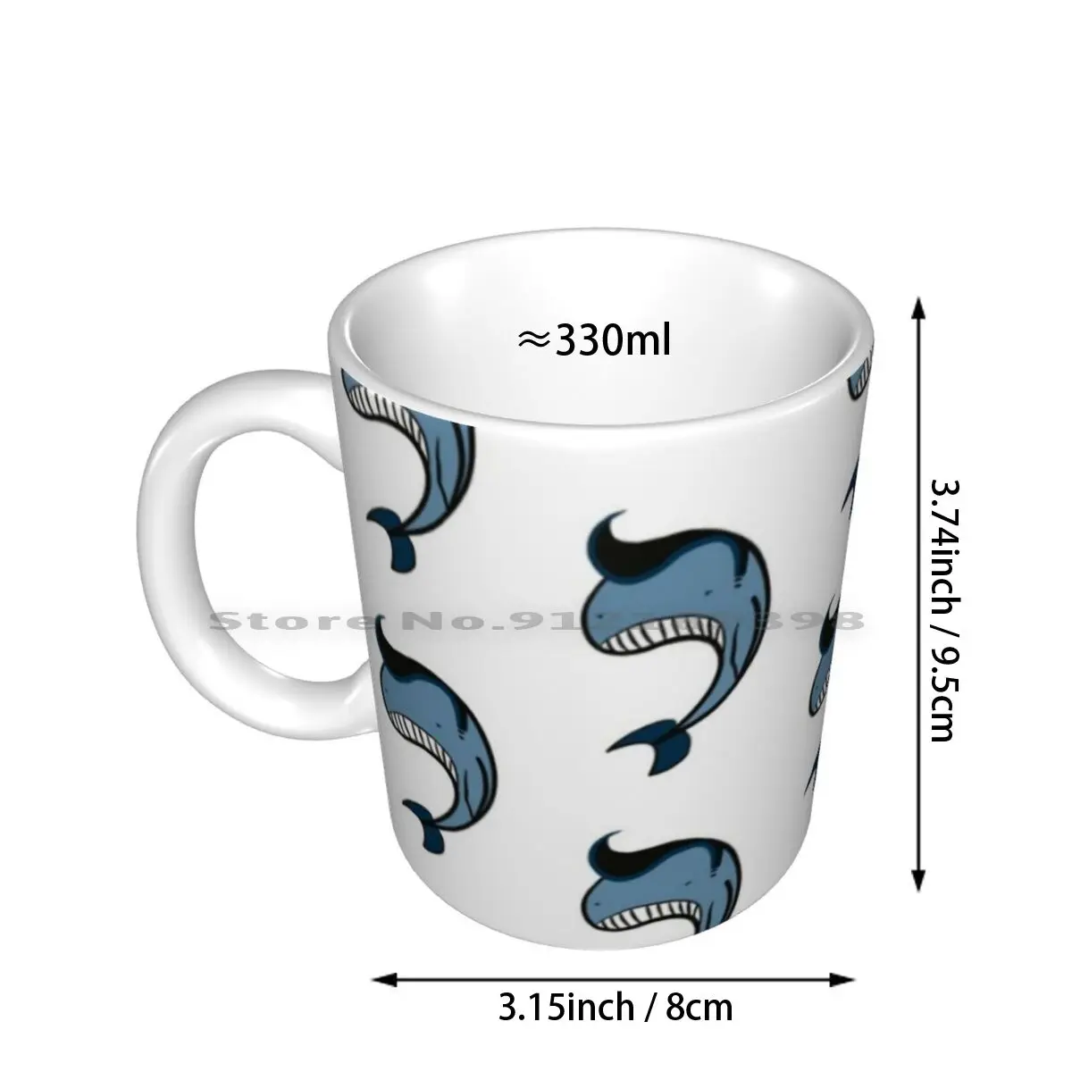 Pompadour Whale Ceramic Mugs Coffee Cups Milk Tea Mug Whale Cartoon Doodle Blue Ocean Hair Pompadour Funny Whales Sea Fish