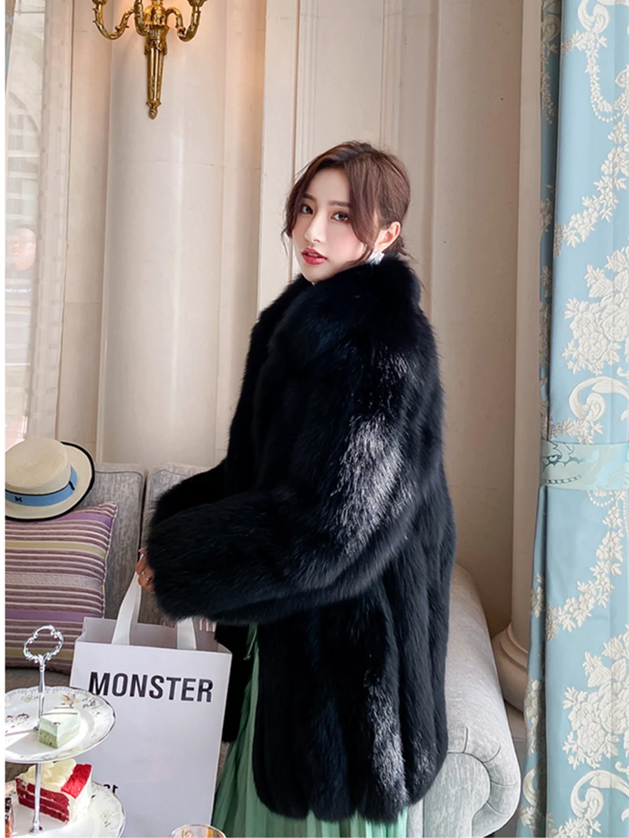 Natural Fox Fur Coat Women Real Fur Jacket Plus Size Luxury Plush Full Sleeves Winter Natural Fox Coat For Girls