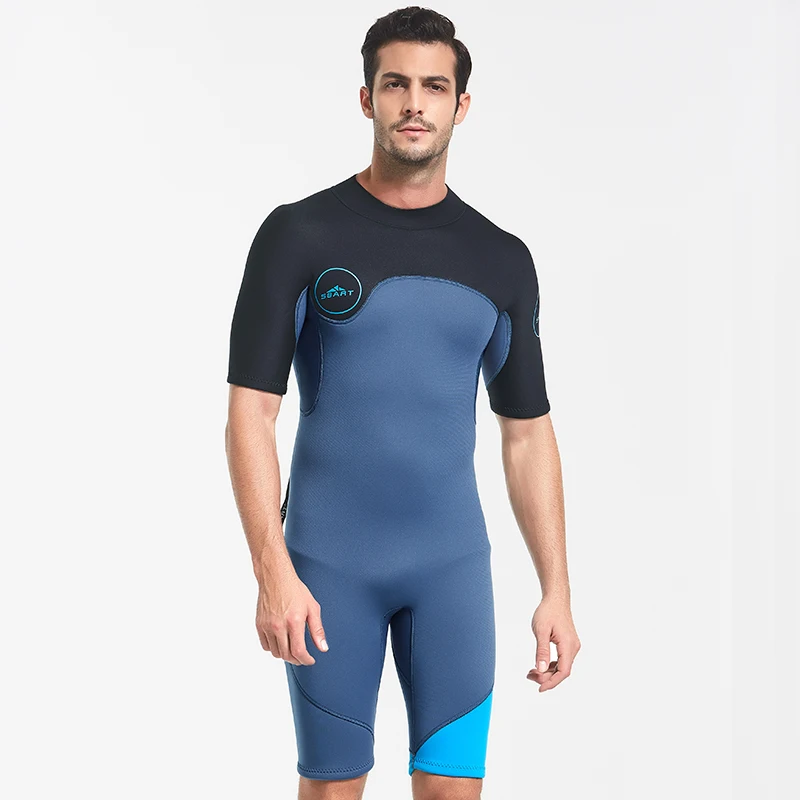 SBART 2mm Neoprene Wetsuit Swimwear Men Short Sleeve Patchwork Swimsuit Scuba Diving Suit One Piece Surfing Jellyfish Dive Cloth