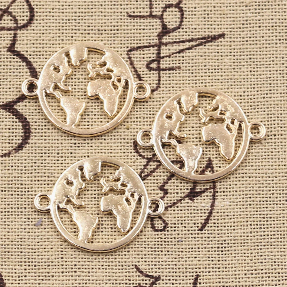 12pcs Charms World Map Link Earth Connector 20x26mm Antique Bronze Silver Color Pendants Making DIY Handmade Tibetan Finding