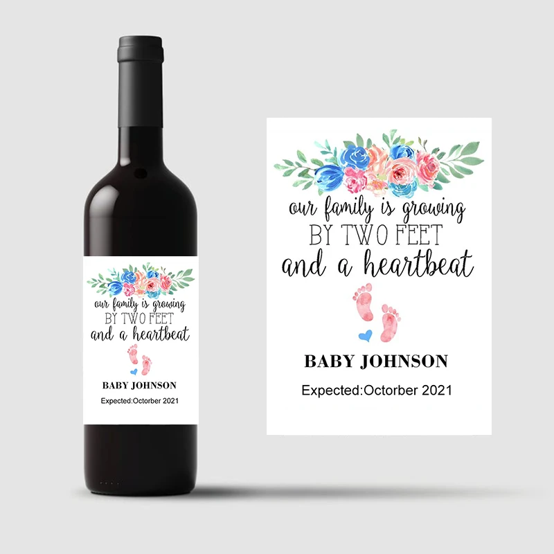 20pcs Custom Personalized Wine Label Stickers Name Date Baby Shower Favors Pregnancy Baby Announcement Stickers