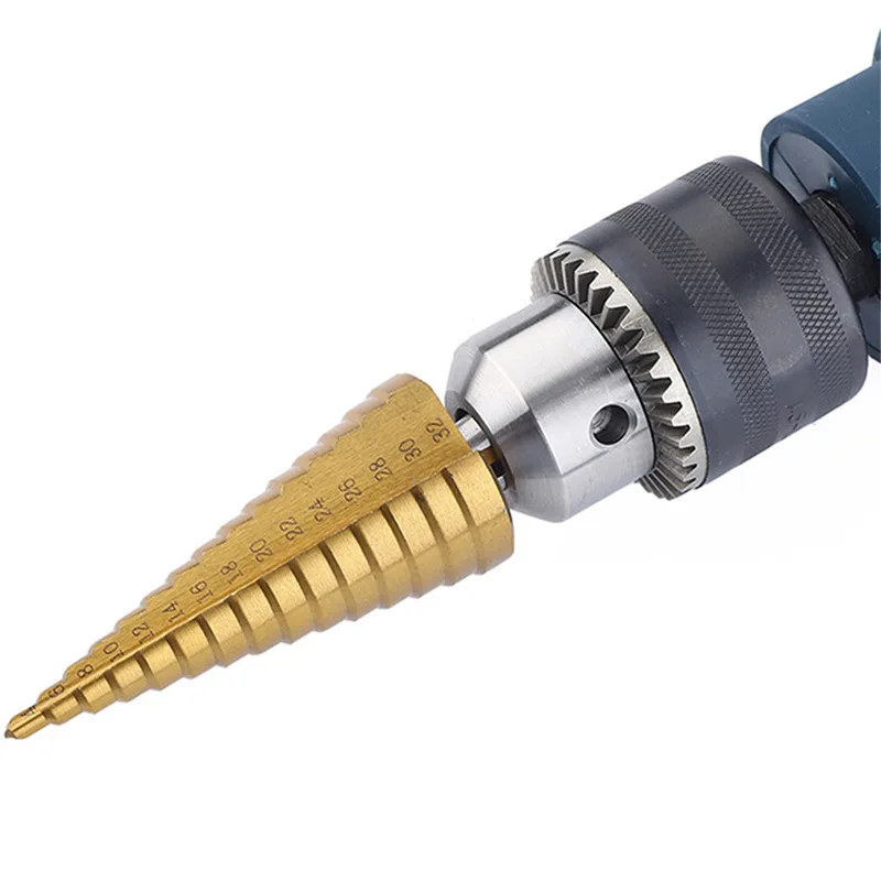 4-32MM HSS Titanium Coated Step Drill Bit Drill Power Tool Wood Hole Milling Cutter High Speed Metal Cone