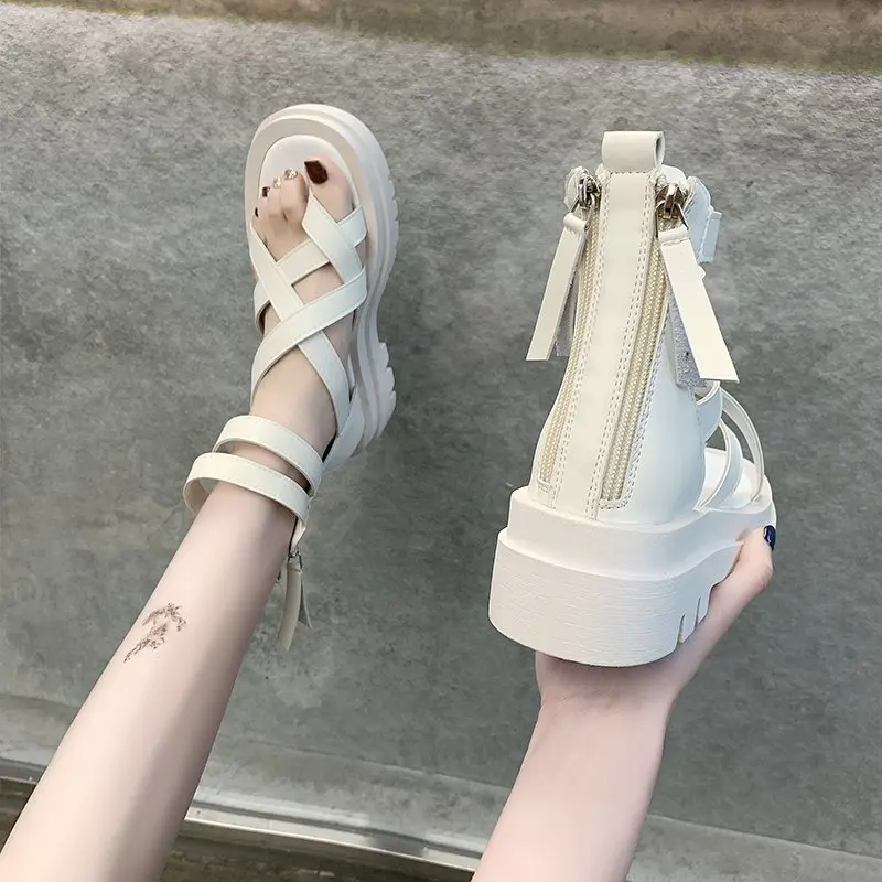 Women's Sandals Summer Ladies Girls  Vintage Sandals Buckle Casual Sewing Women Shoes Solid Female Ladies Platform Shoes