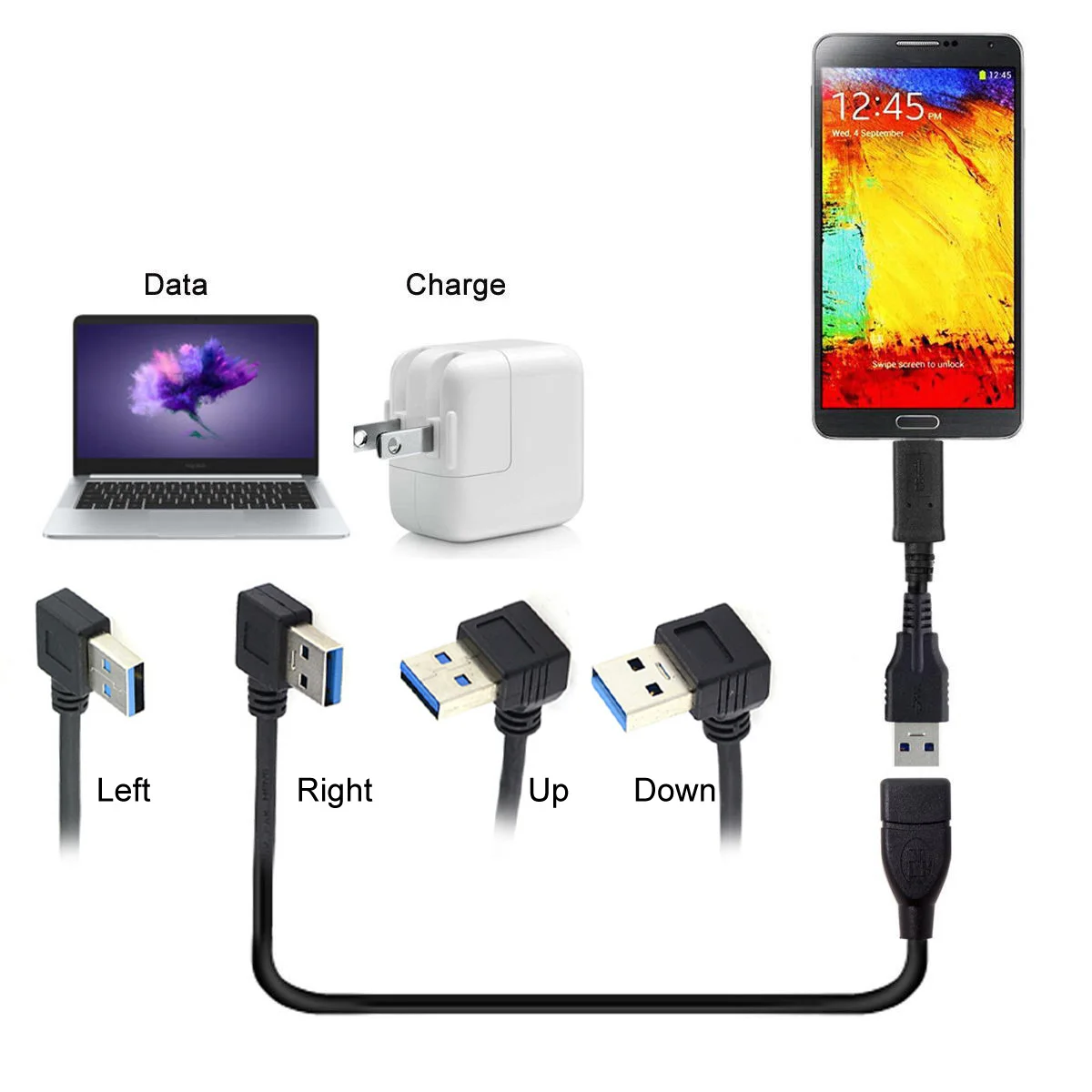 Cablecc 90 градусов USB 3,0 Тип-«Папа-папа» USB 3,0 Тип-Женский удлинитель 20 см 5 Гбит/с