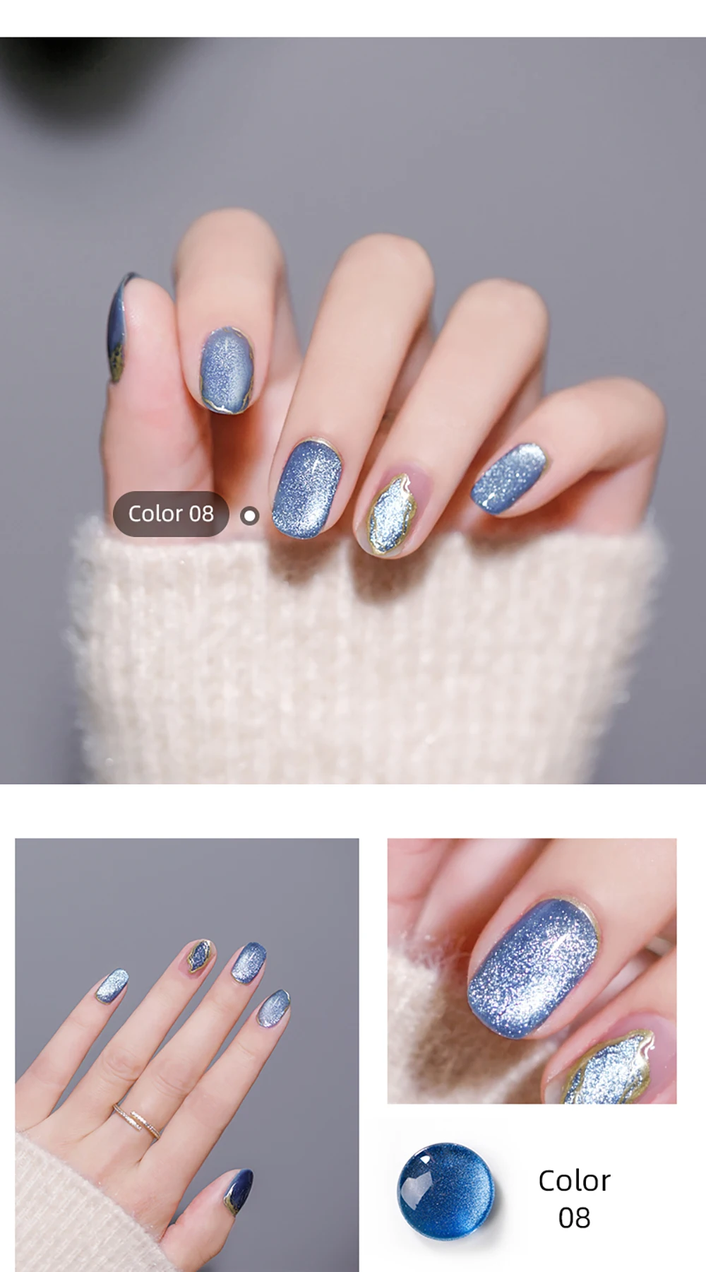 Vendeeni 9 Farben Sternen-Katzenaugen-Gel-Nagellack Magnetischer UV-LED-Soak-Off-Gel-Lack Silberner Schneelicht-Katzenaugen-Gel-Lack – Detail 8
