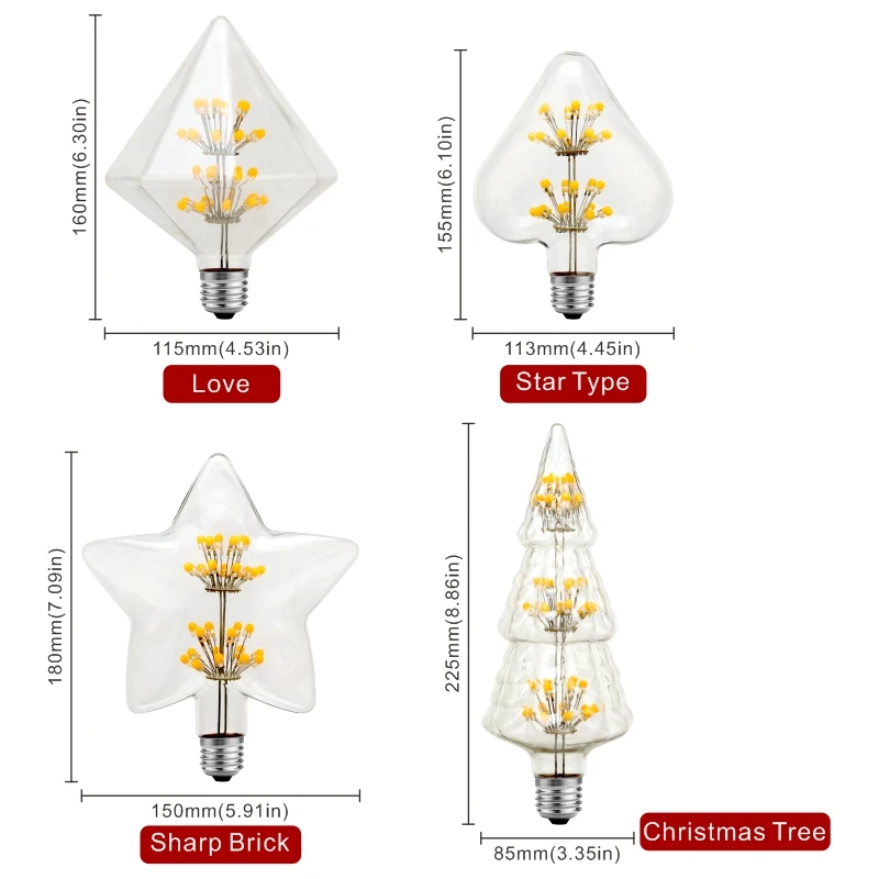 Starry Sky Decoration LED Bulb E27 3W AC110V 220V Vintage Edison Light Bulb Star Lamp Holiday Night Light Novelty Christmas Tree