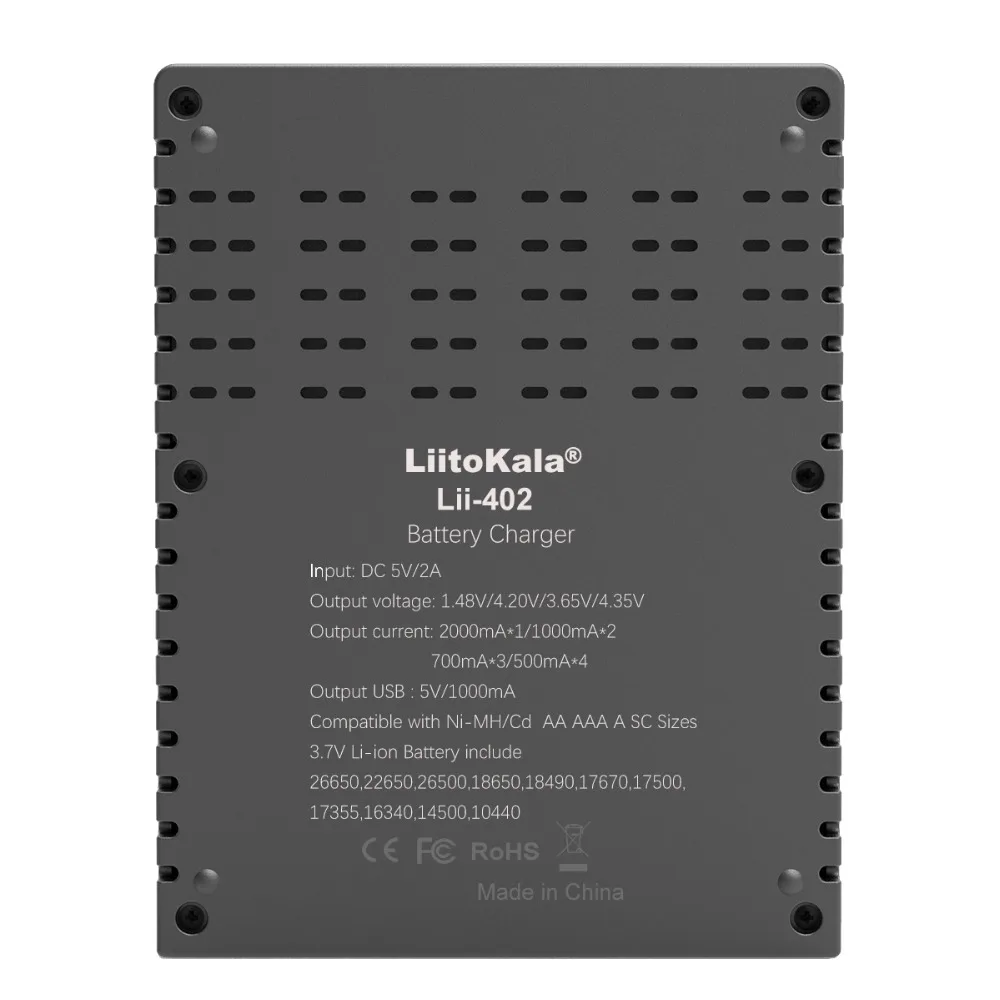 LiitoKala Lii-402 18650 3.7V 3.2V LiFePO4 3.85V 26650 20700 14500 21700 25500 1.2V NiMH Lithium Rechargeable Battery Charger