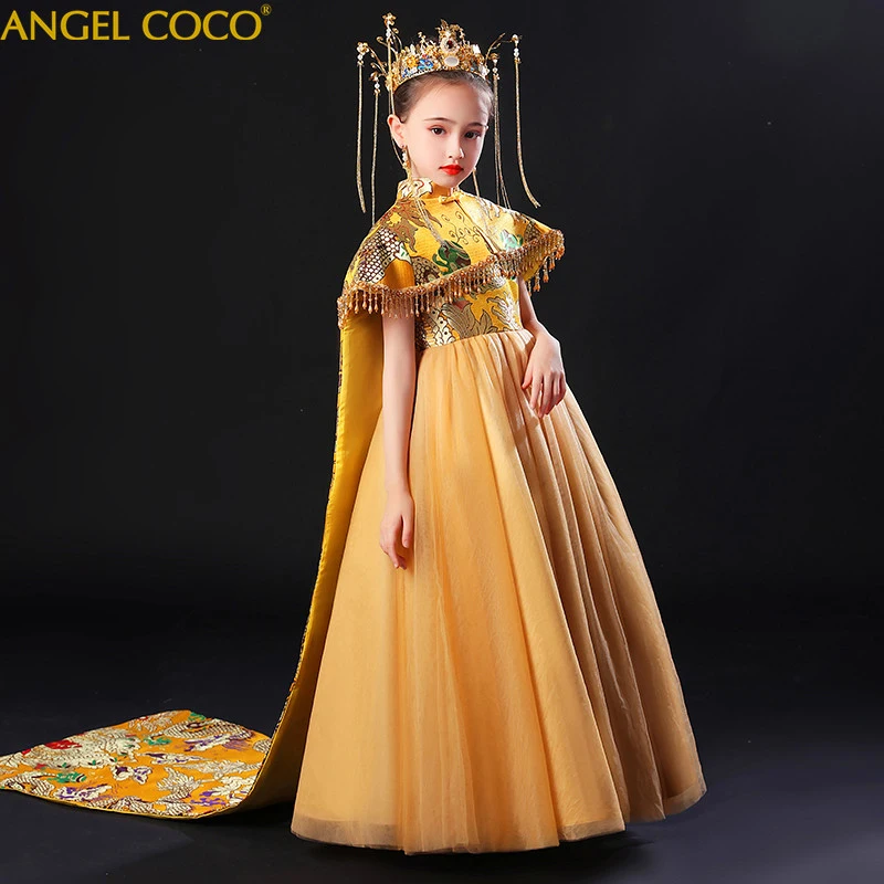 Shawl Princess Girl Party Dress Pageant Long Gown Kids Dresses For Girls Wedding Dress Evening Clothing Teenage Girls Clothes