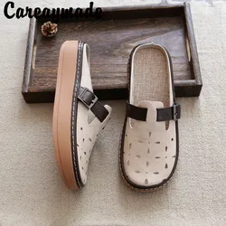 Careaymade-Thick soled slippers women's summer outdoor hollow out linen breathable belt buckle sandals hand sewn big sandals