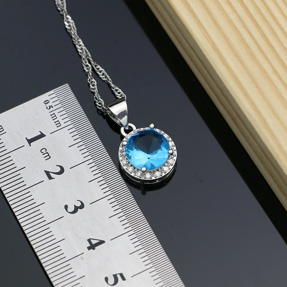 Sky Blue Crystal 925 Sterling Silver Jewelry Sets Decorations For Women Earrings Kits Party Gift For Her Dropshipping