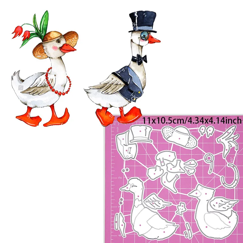 2Pcs Gentleman Lady Ducks Metal Embossing Stencil Lovely Animal Lovers Cutting Dies DIY Scrapbook Cards Craft Decor