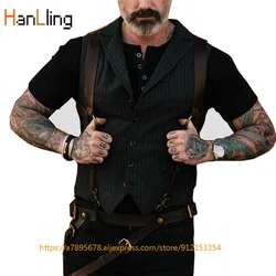 Men's Striped Suit Vest Summer Thin Steampunk Waistcoat Party Slim Jacket