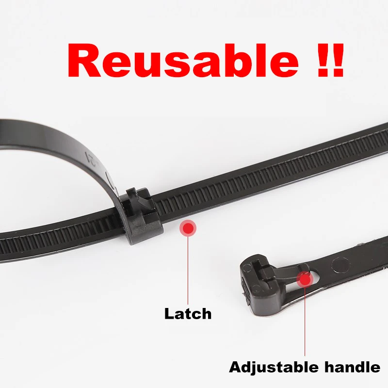 100pcs Releasable May Loose Slipknot Nylon Cable Tie Wire Binding Wrap Straps Black Reusable Plastic 8*150/200/250/300/400/450mm