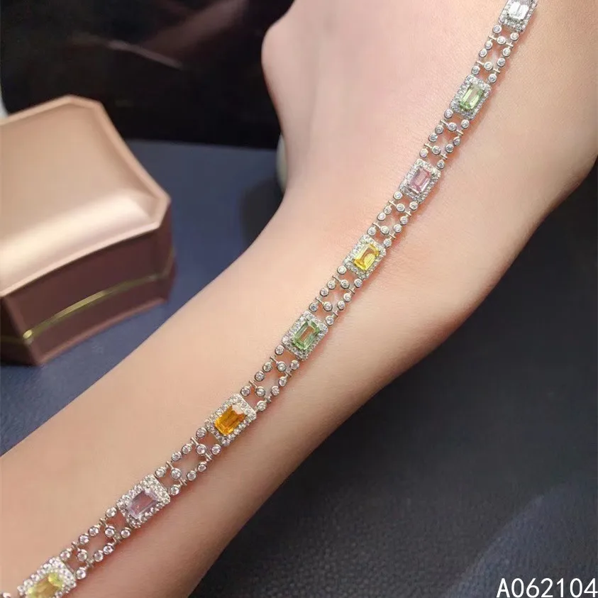 

KJJEAXCMY fine jewelry 925 sterling silver inlaid natural color sapphire women's exquisite trendy ol style gem bracelet suppo