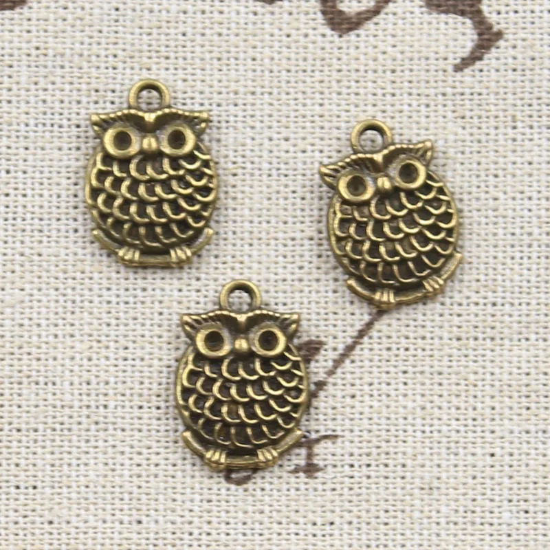 12pcs Charms Double Sided Lovely Owl 18x13mm Antique Bronze Silver Color Pendants Making DIY Handmade Tibetan Jewelry