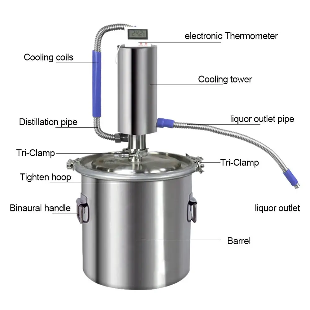 NEW 304 stainless steel miniature double tower distiller home brewing moonshine machine with heating rod temperature control box