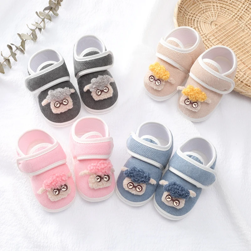 

Infant Ribbed Sneakers Baby Boys Girls Crib Shoes Soft Anti-slip Sole Toddler Casual Shoes Cozy Fluffy Cartoon Prewalker 0-18M