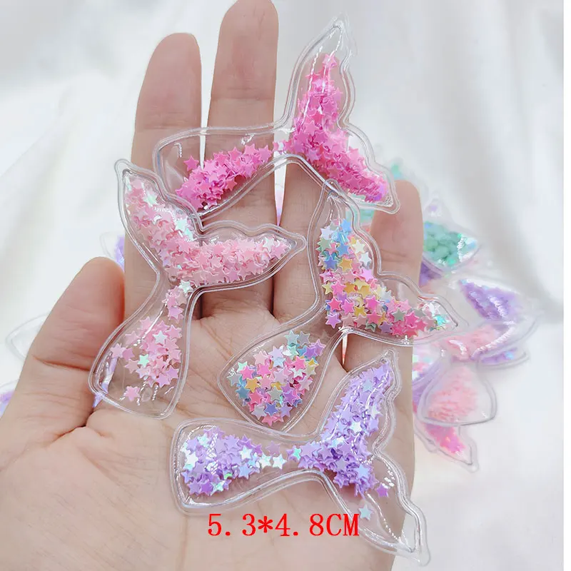 20pcs/lot  Mermaid tail Transparent Bling bling Flowing Patches Appliques for DIY Children Clip Accessories