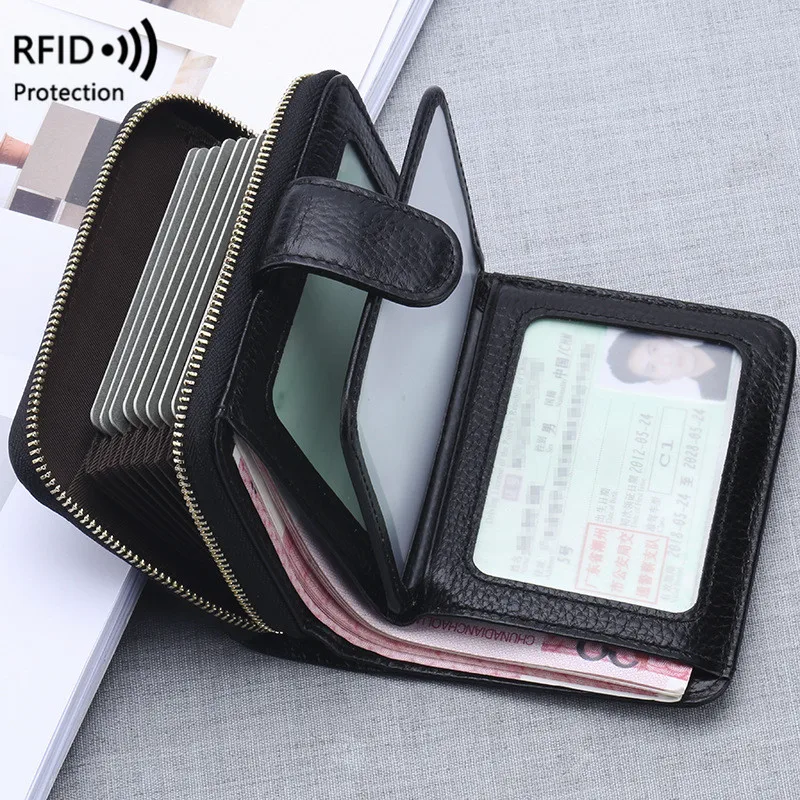 Cowhide Luxury Women Wallet Zipper Bank Card Purses Coin Purse Female Genuine Leather Small Wallet Rfid Protrction Money Bag