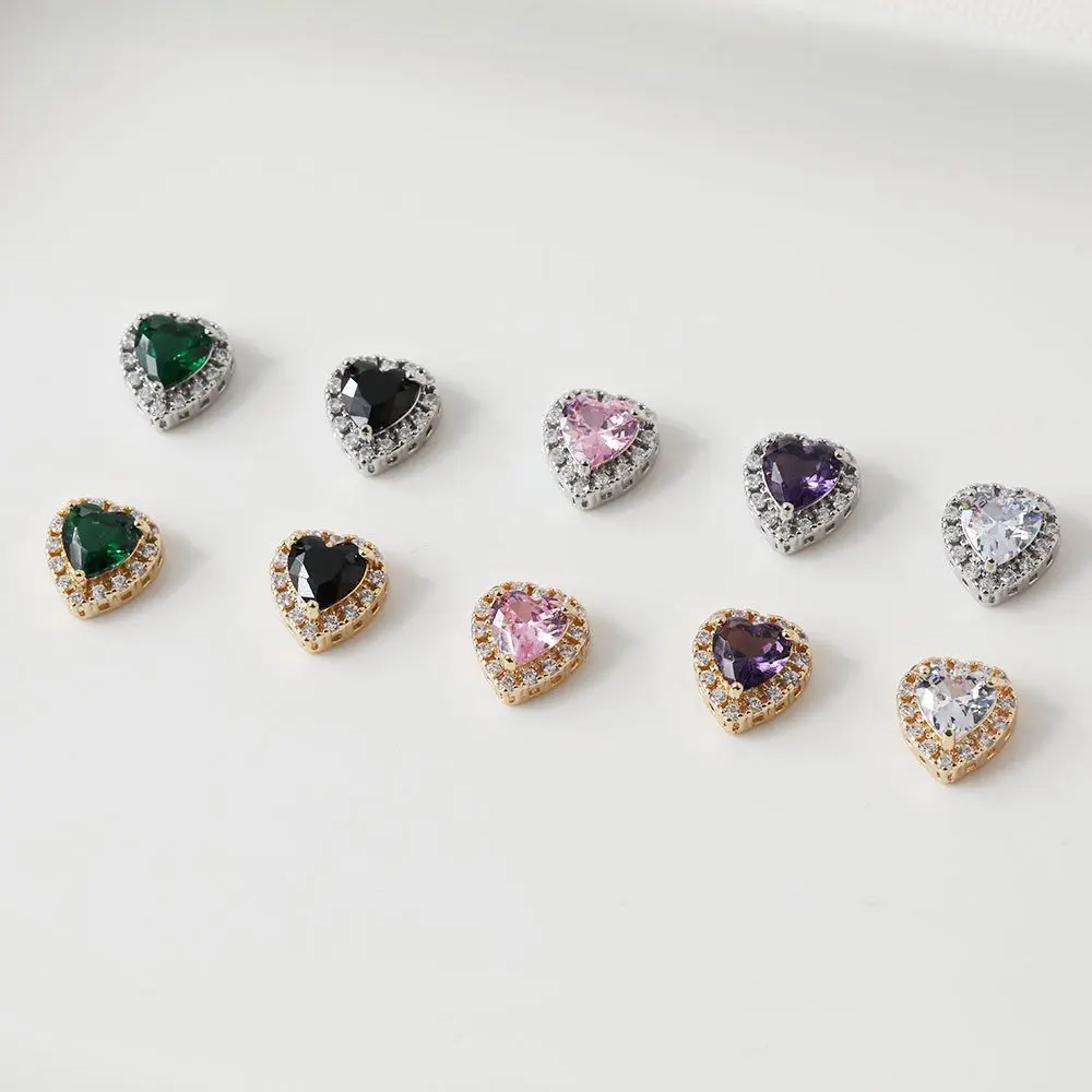 2PCS 12mm Love Zircon Heart Pendant Charms for Jewelry Making Bracelet DIY Hand Made Brass Gold Plated Accessories
