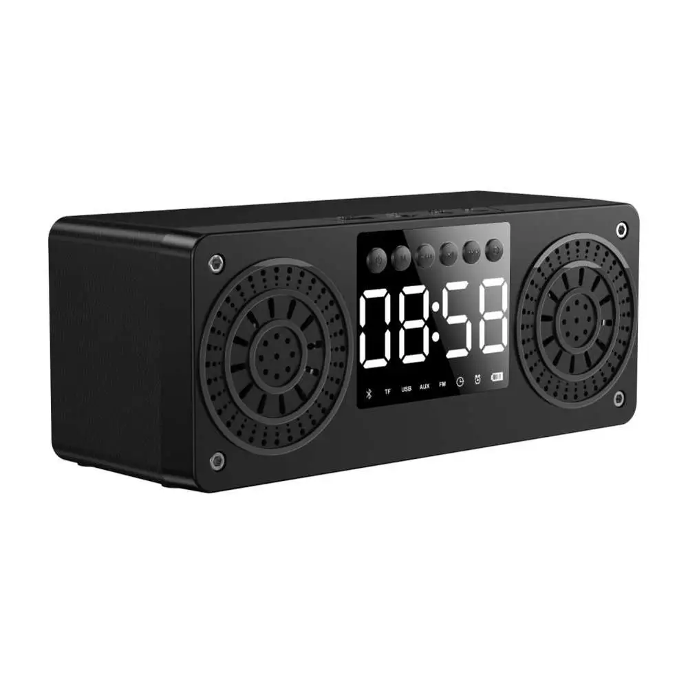 Bluetooth Wireless Speaker Tf Wooden Subwoofer Lcd Digital Clock Bedside Clock Alarm Clock Table Clock Decoration Speaker Tf Fm