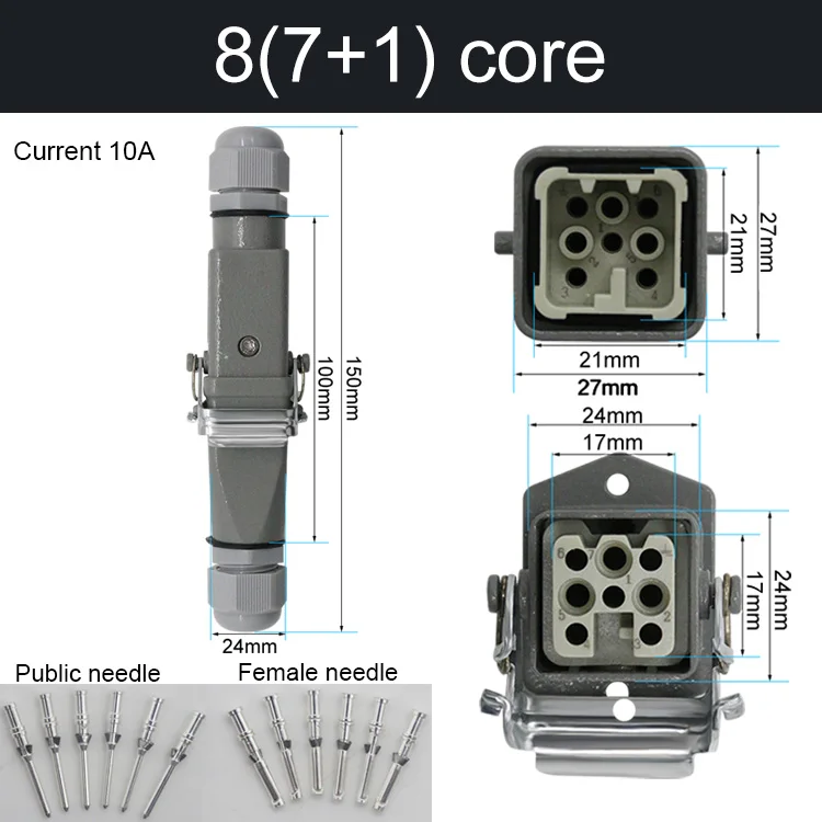 HDC-HA Rechthoekige Heavy Duty Connector 10A 16A 4 5 6 8-pins kern Luchtvaart Waterdichte industriële stopcontact