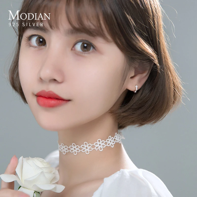 Modian New Arrive 925 Sterling Silver Simple Lovely Fishbone Anti-Allergy Hoop Earring for Women Girl Fine Jewelry Student Gift