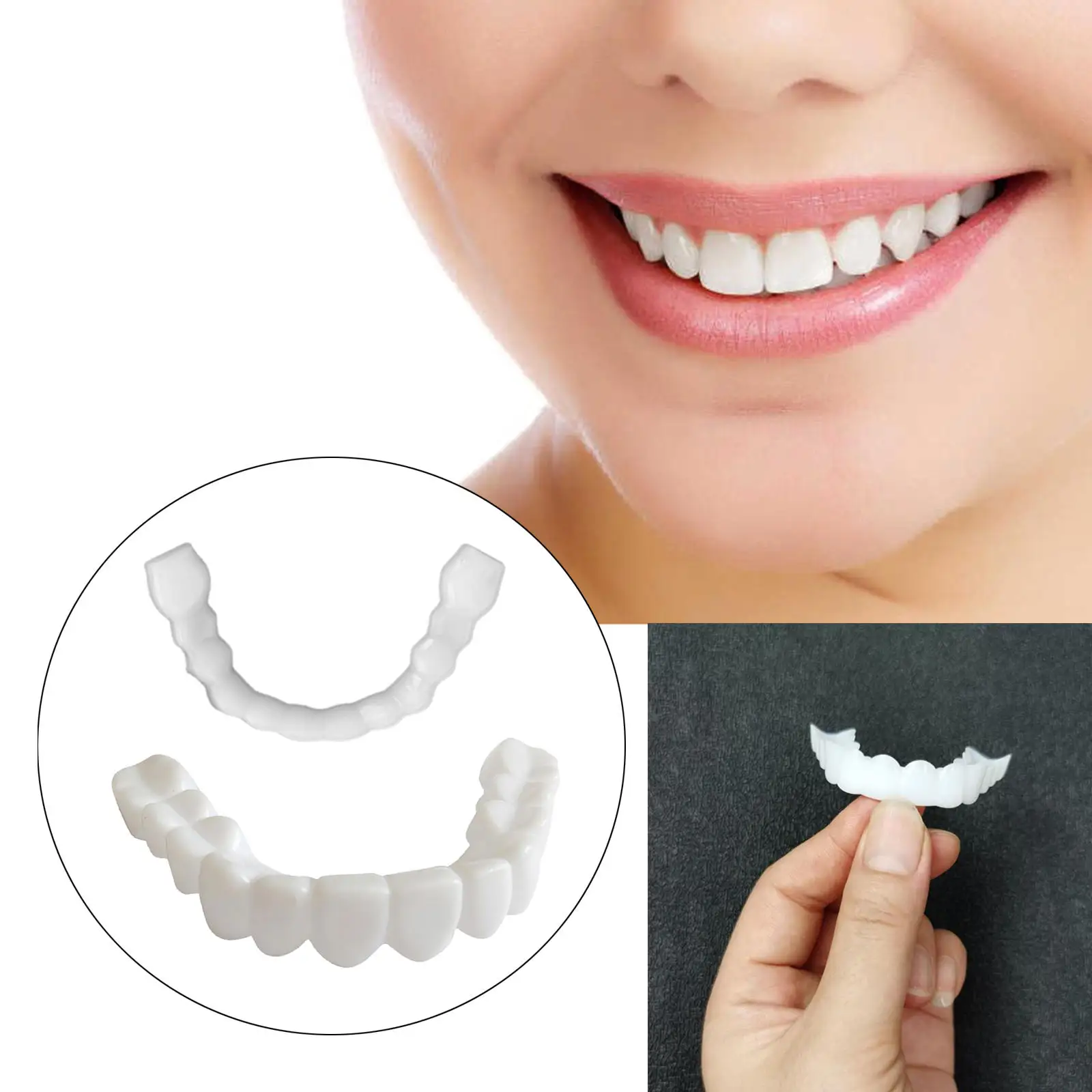 Teeth  Fake Teeth Simulation Braces Veneers Dentures Cosmetic Fake Tooth Cover Instant Smiling Lower Upper White