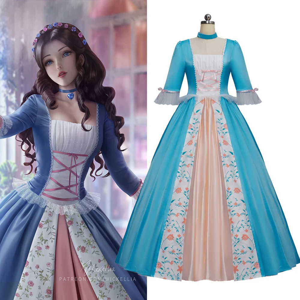 Erika Dress Princess Anneliese Cosplay Costume Pauper Wedding Dress Ball Gown Royal Blue Princess Dress Outfit for Women Adults