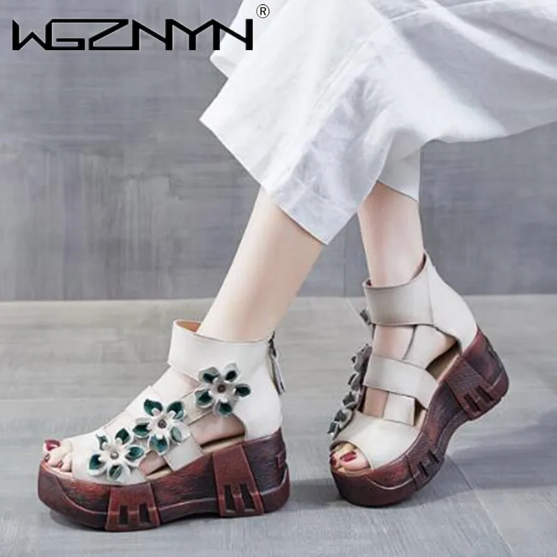 Women Sandals 2023 High Heels Platform Women Shoes Summer Casual Female Sneakers Knitting Flowers Slip on Peep Toe Women Sandals