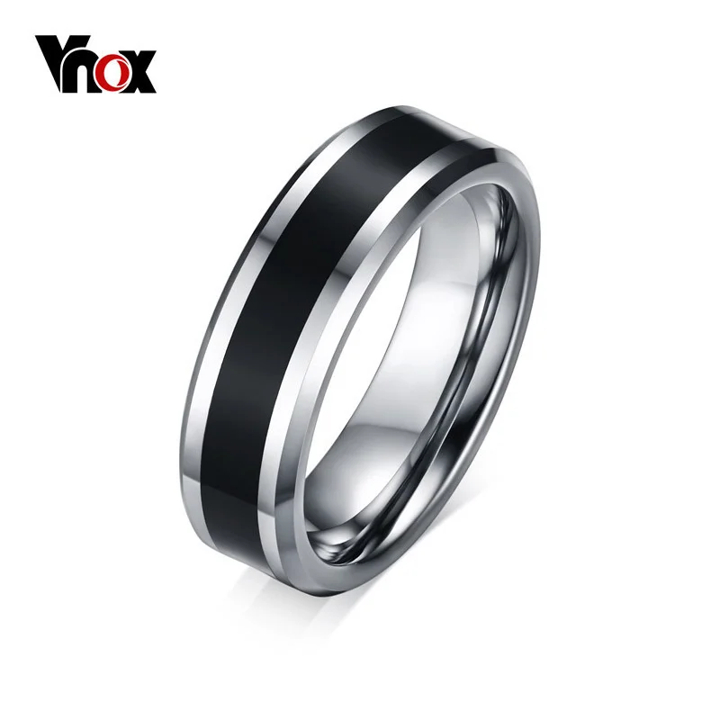 Vnox Men\'s Tungsten Wedding Bands Ring Thin Black Line Engagement Ring USA  Male Jewelry 6MM Wide